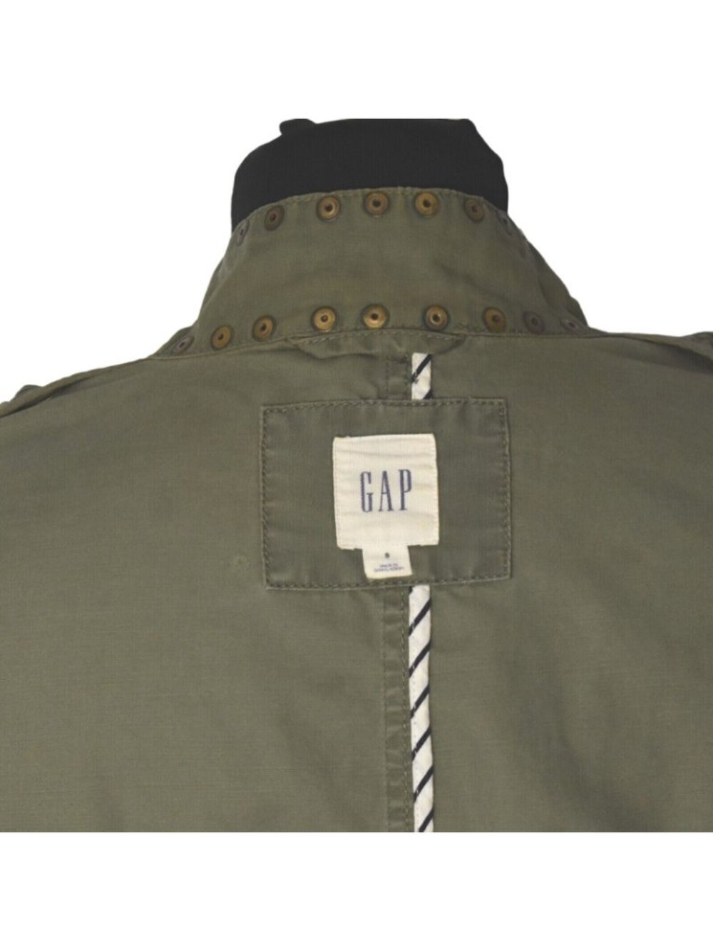 GAP Utility Jacket Coat Small Studded Army Green Pockets Cinch Waist Cotton - Picture 6 of 8